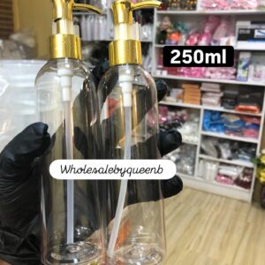 250ml foreign clear bottle with gold pump