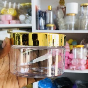 250g Foreign clear flat jar with gold lid