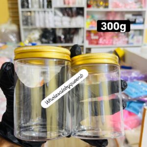300g  Clear long Jar with gold lid